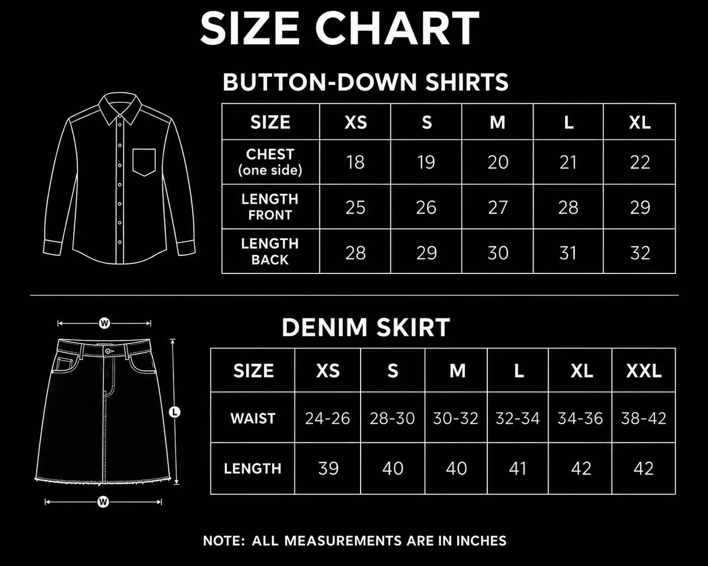 DUO PACK ( BEIGE BUTTON DOWN SHIRT WITH BLACK DENIM SKIRT )