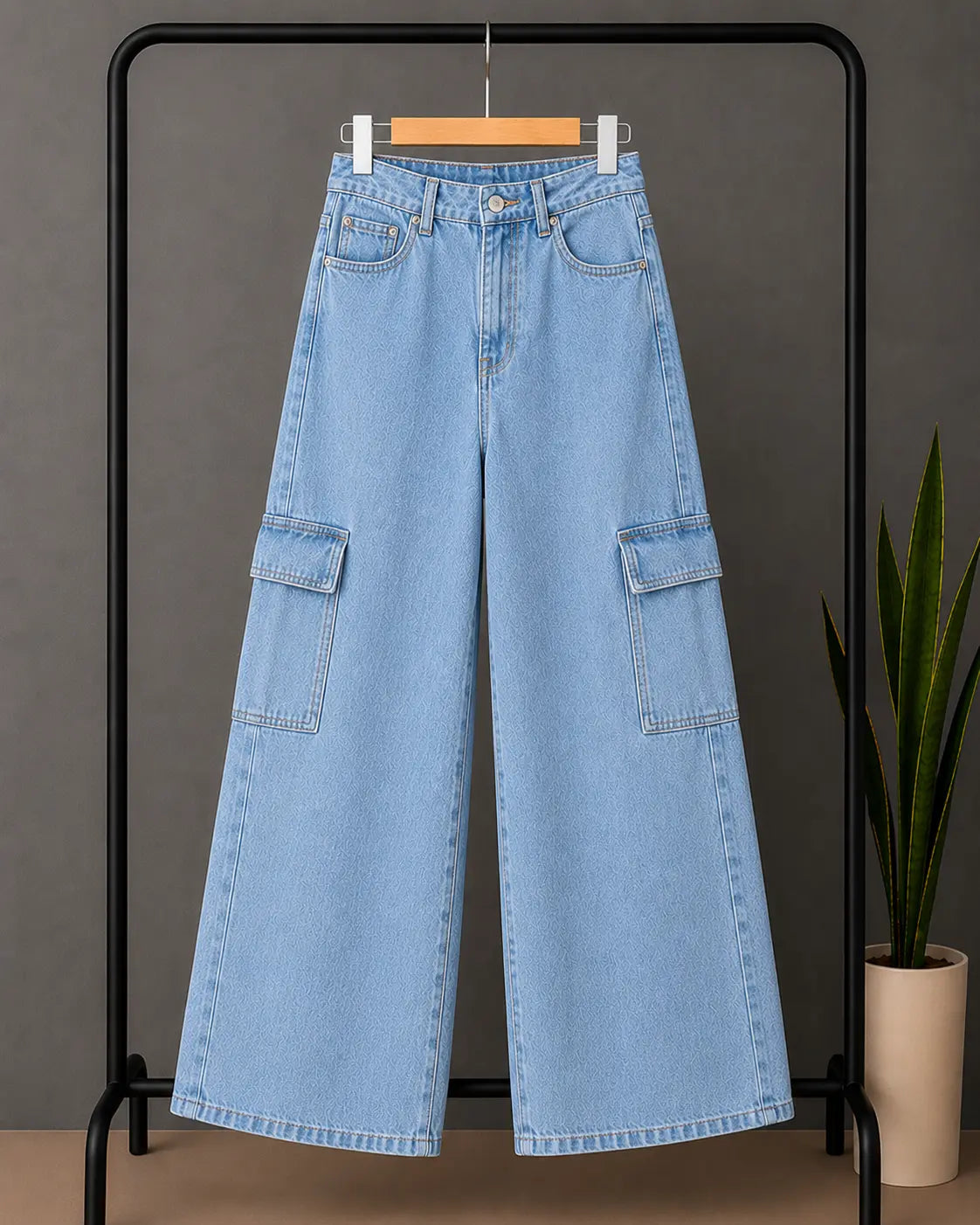 SKY BLUE WIDE LEG CARGO JEANS