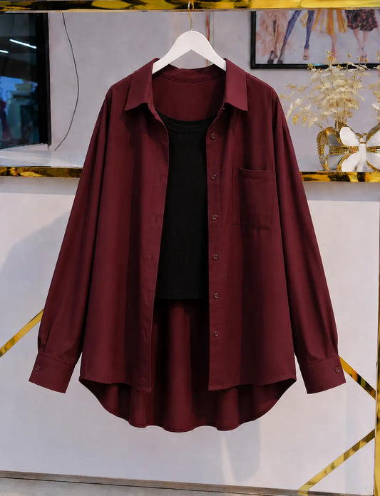 DUO PACK ( MAROON BUTTON DOWN SHIRT WITH BLACK INNER )