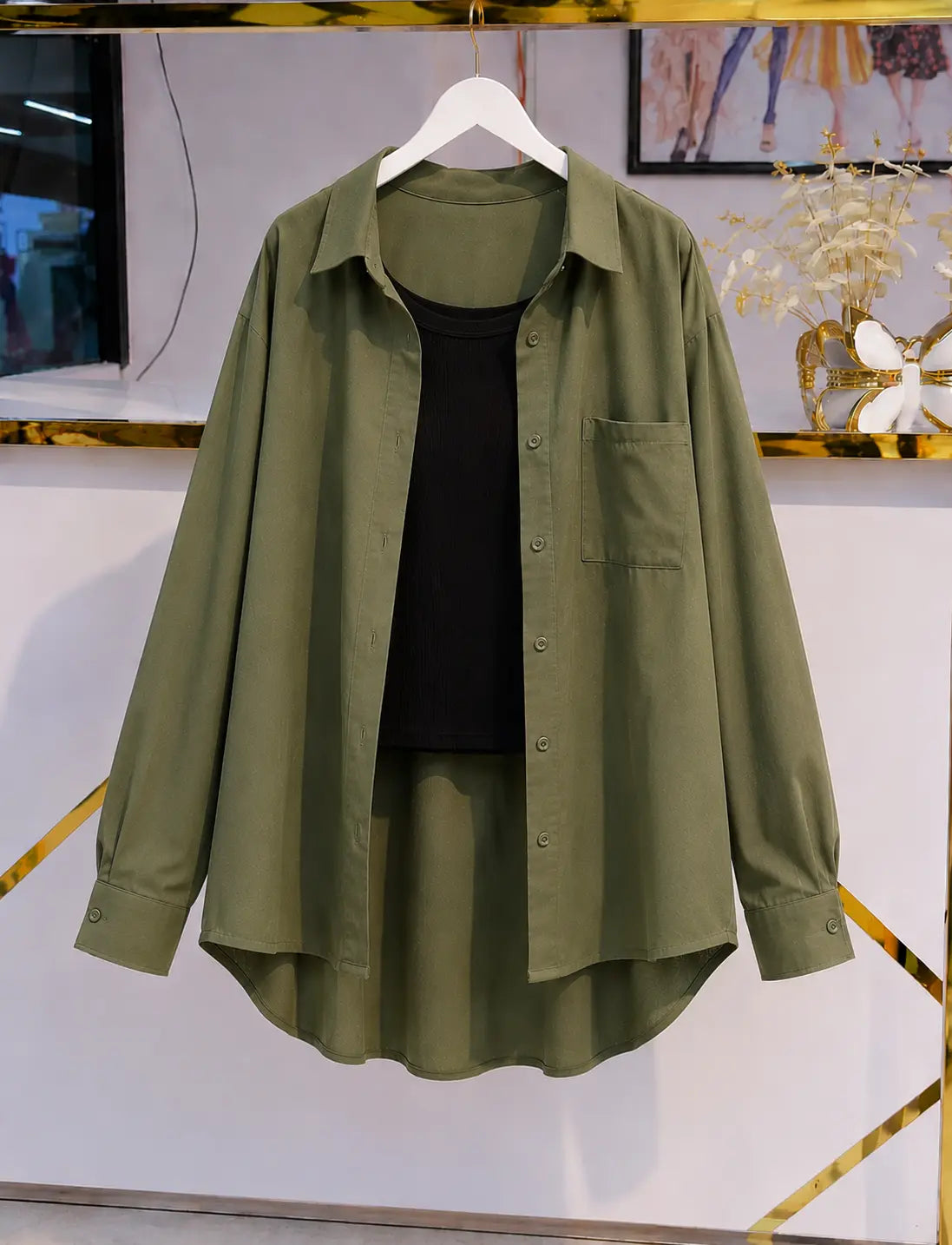 DUO PACK ( OLIVE GREEN BUTTON DOWN SHIRT WITH BLACK INNER )