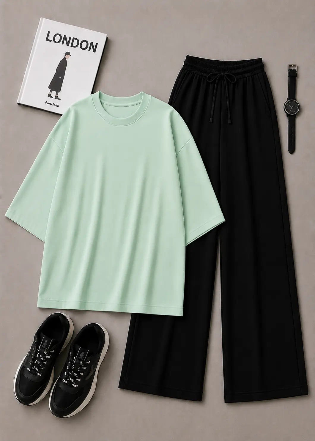 DUO PACK ( MINT GREEN BAGGY TEE WITH BLACK FLAPPER TROUSER )