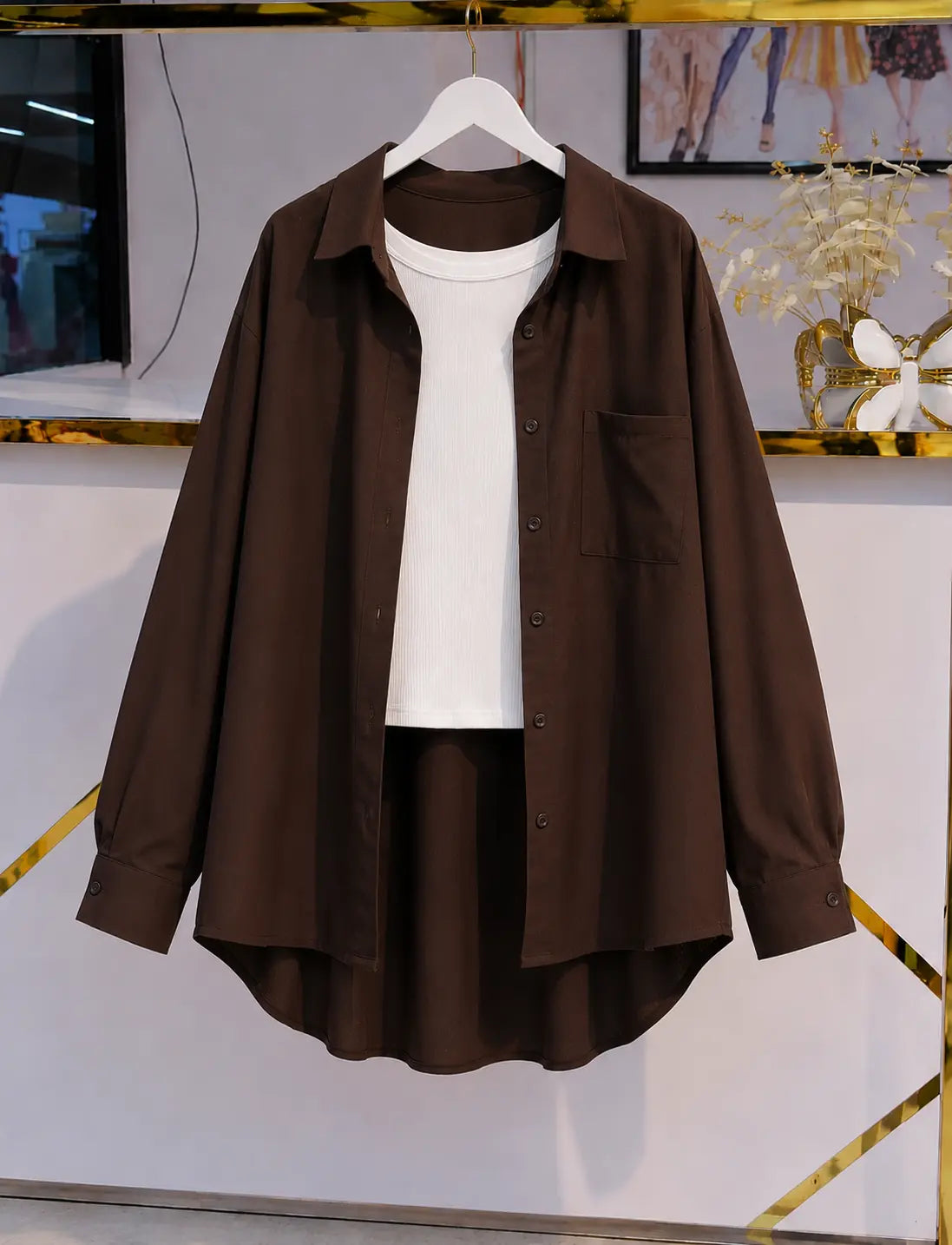 DUO PACK ( DARK BROWN BUTTON DOWN SHIRT WITH WHITE INNER. )