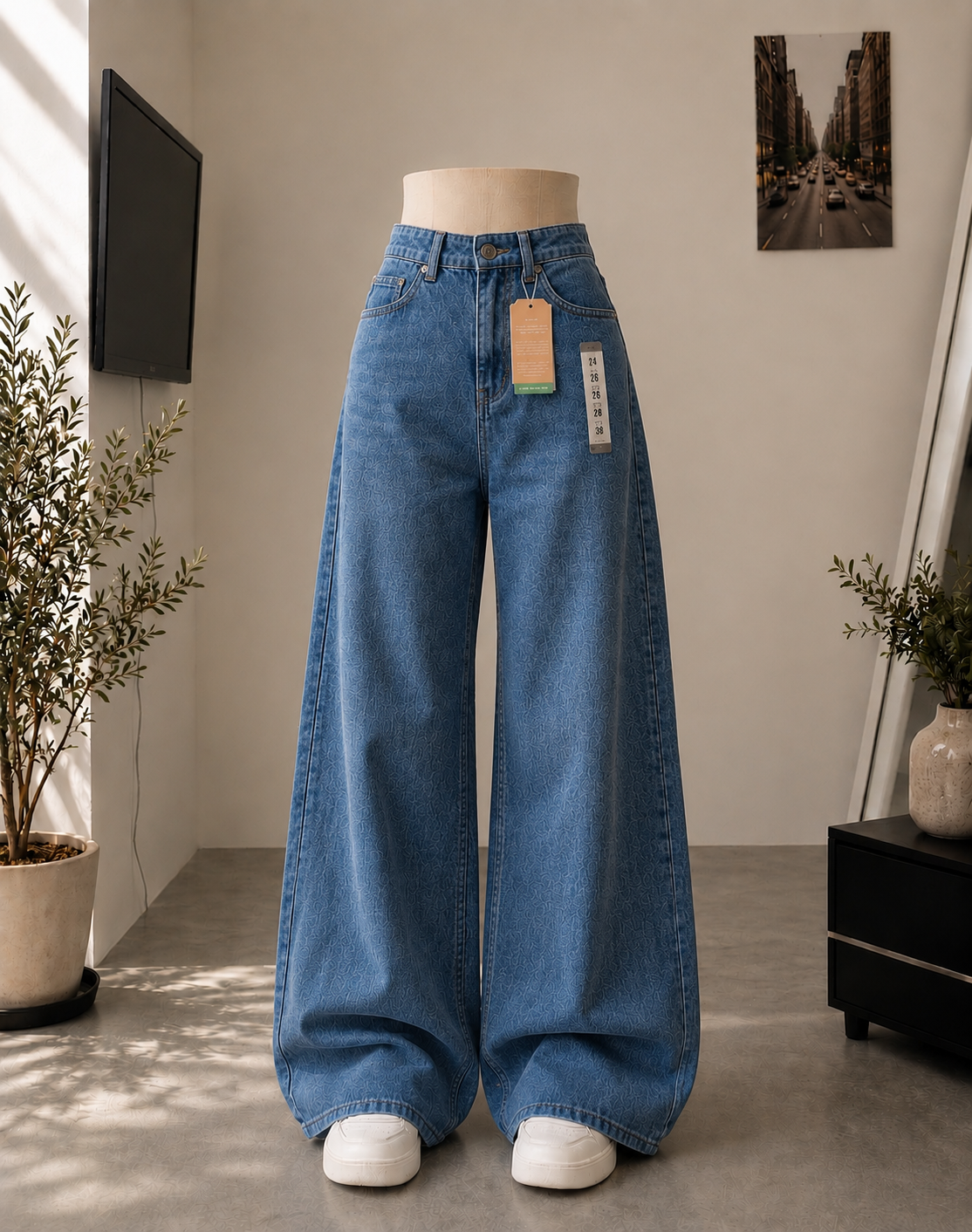 MID BLUE WIDE LEG BAGGY JEANS