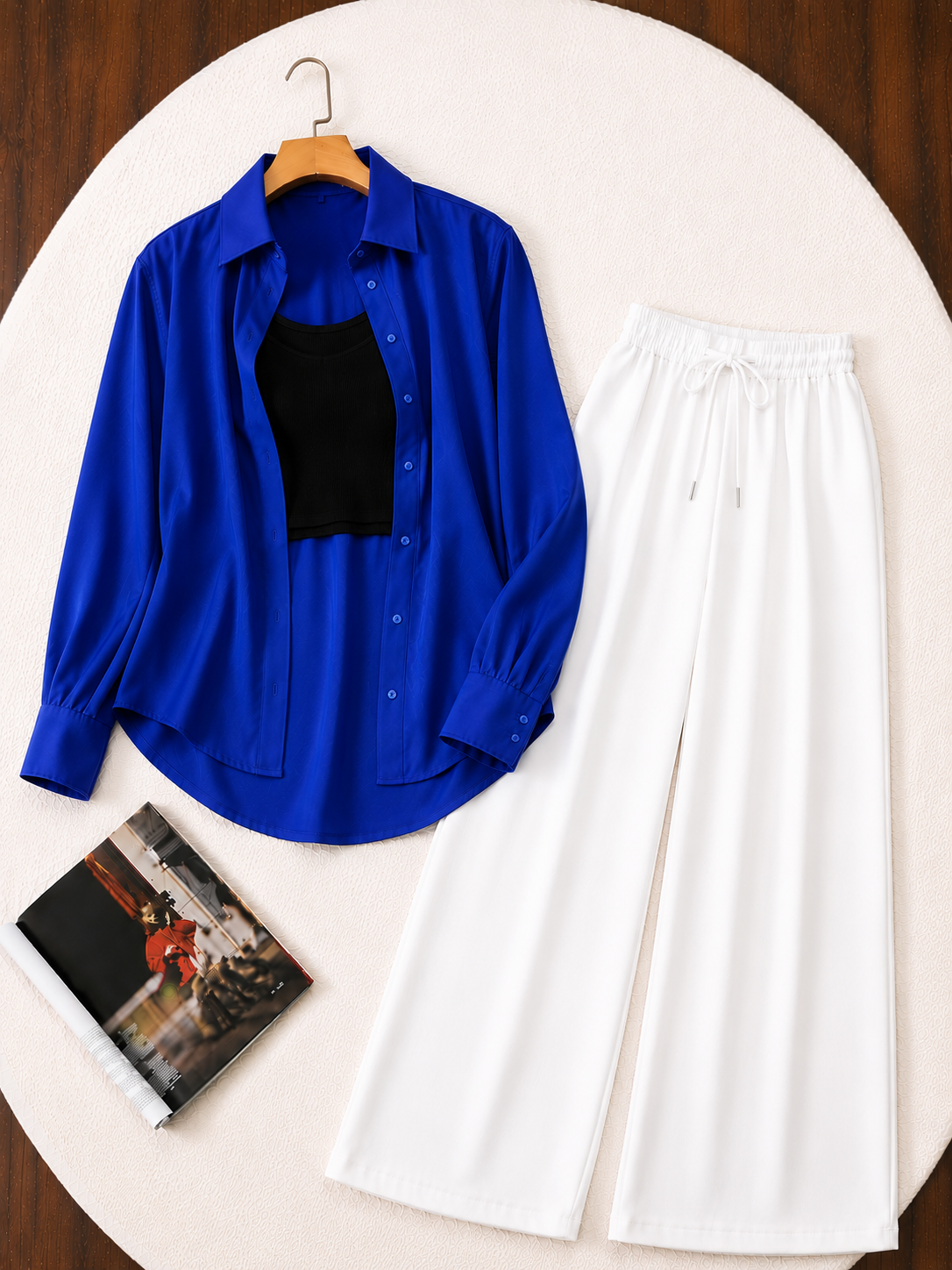(TRIO PACK) ROYAL BLUE BUTTON DOWN SHIRT WITH BLACK INNER AND WHITE FLAPPER TROUSER.