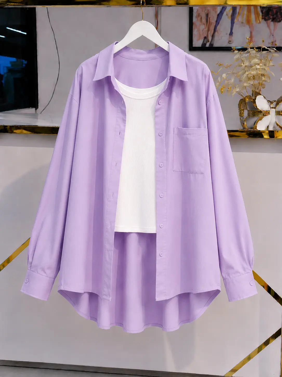 DUO PACK ( LILAC BUTTON DOWN SHIRT WITH  WHITE INNER )