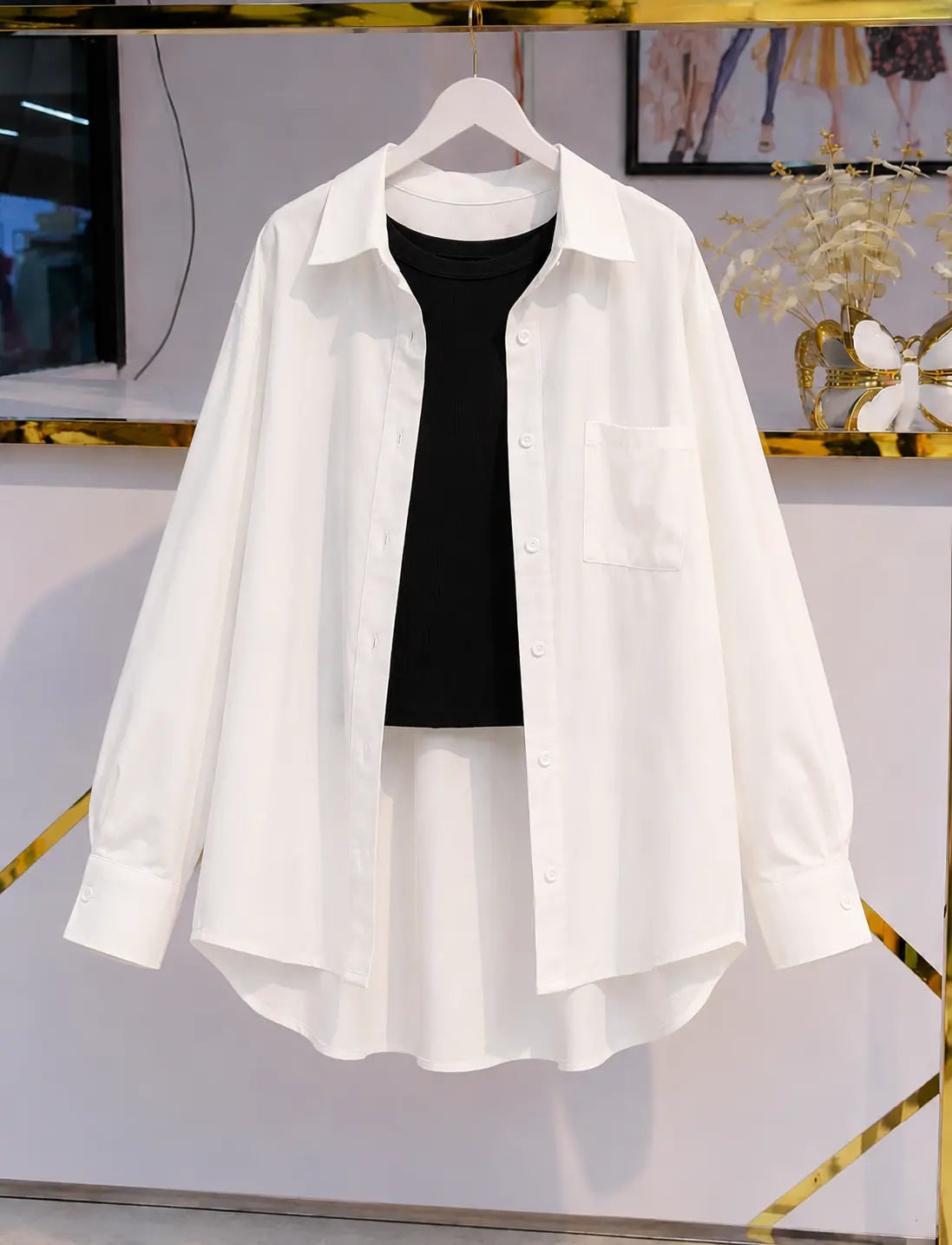 DUO PACK ( WHITE BUTTON DOWN SHIRT WITH BLACK INNER )