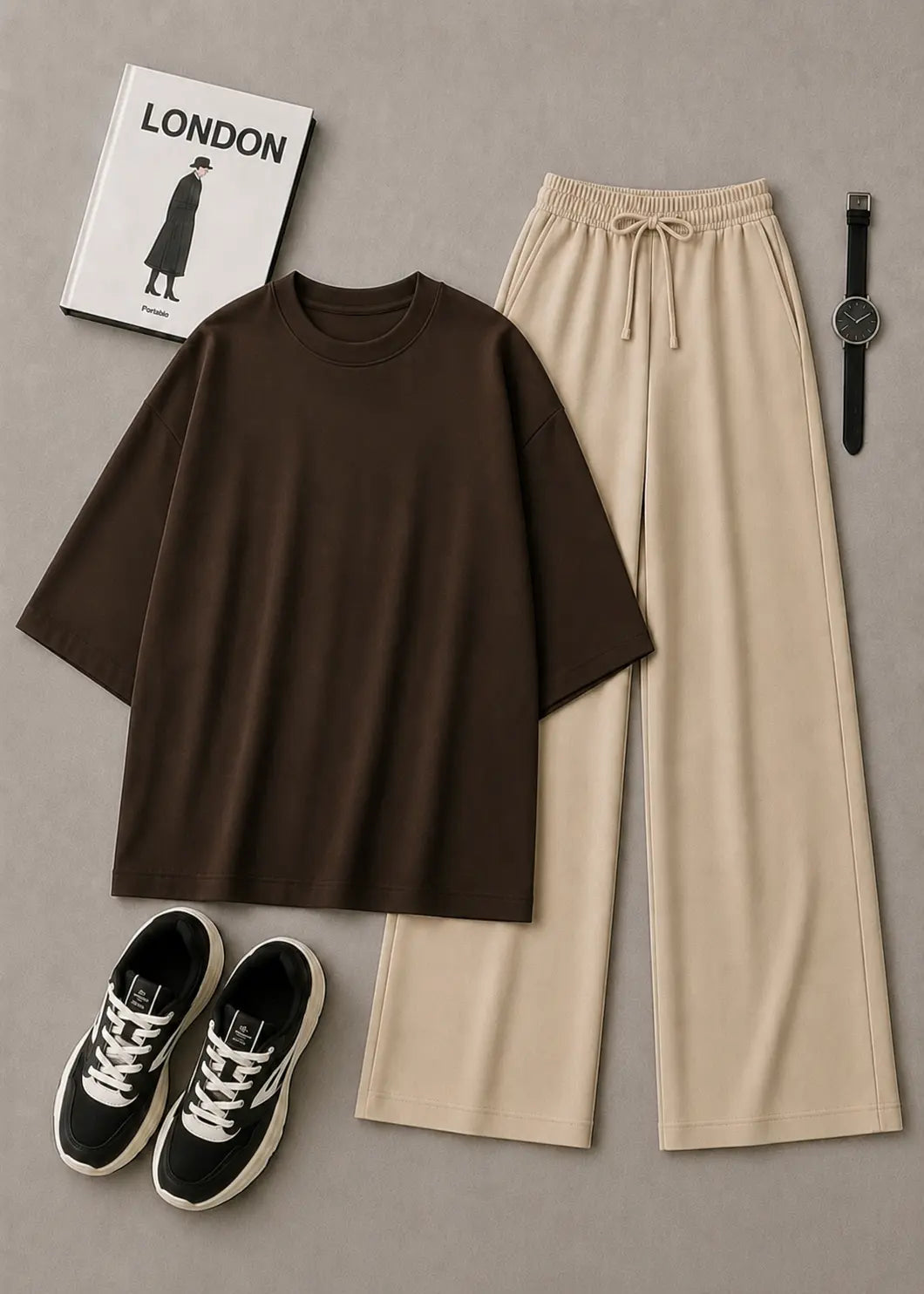 DUO PACK ( DARK BROWN BAGGY TEE WITH BEIGE FLAPPER TROUSER)
