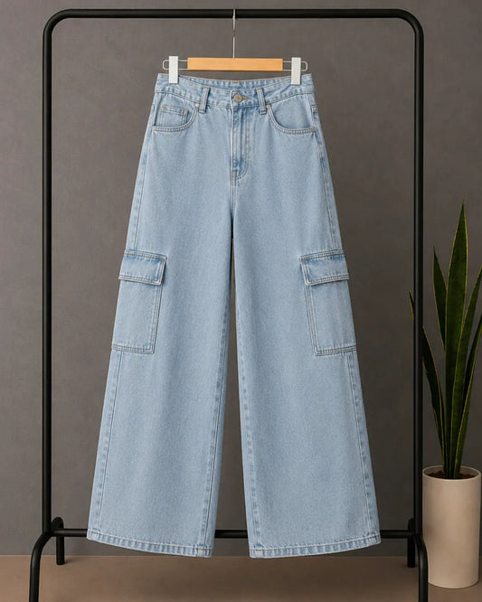 ICE BLUE WIDE LEG CARGO JEANS