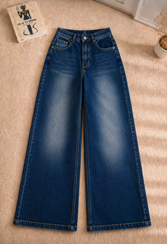 DARK BLUE FADED FADED LEG BAGGY JEANS