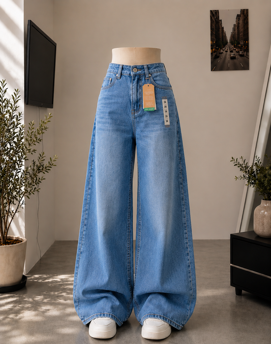 SKY BLUE FADED WIDE LEG BAGGY JEANS