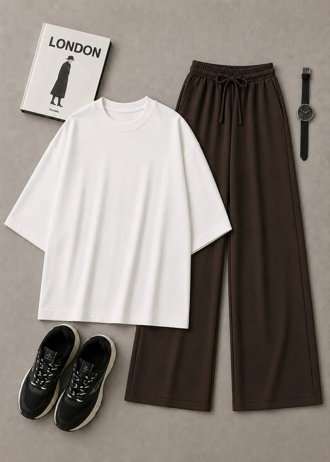 DUO PACK ( WHITE TEE BAGGY TEE WITH DARK BROWN FLAPPER TROUSER)