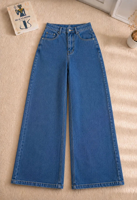 MID BLUE WIDE LEG BAGGY JEANS