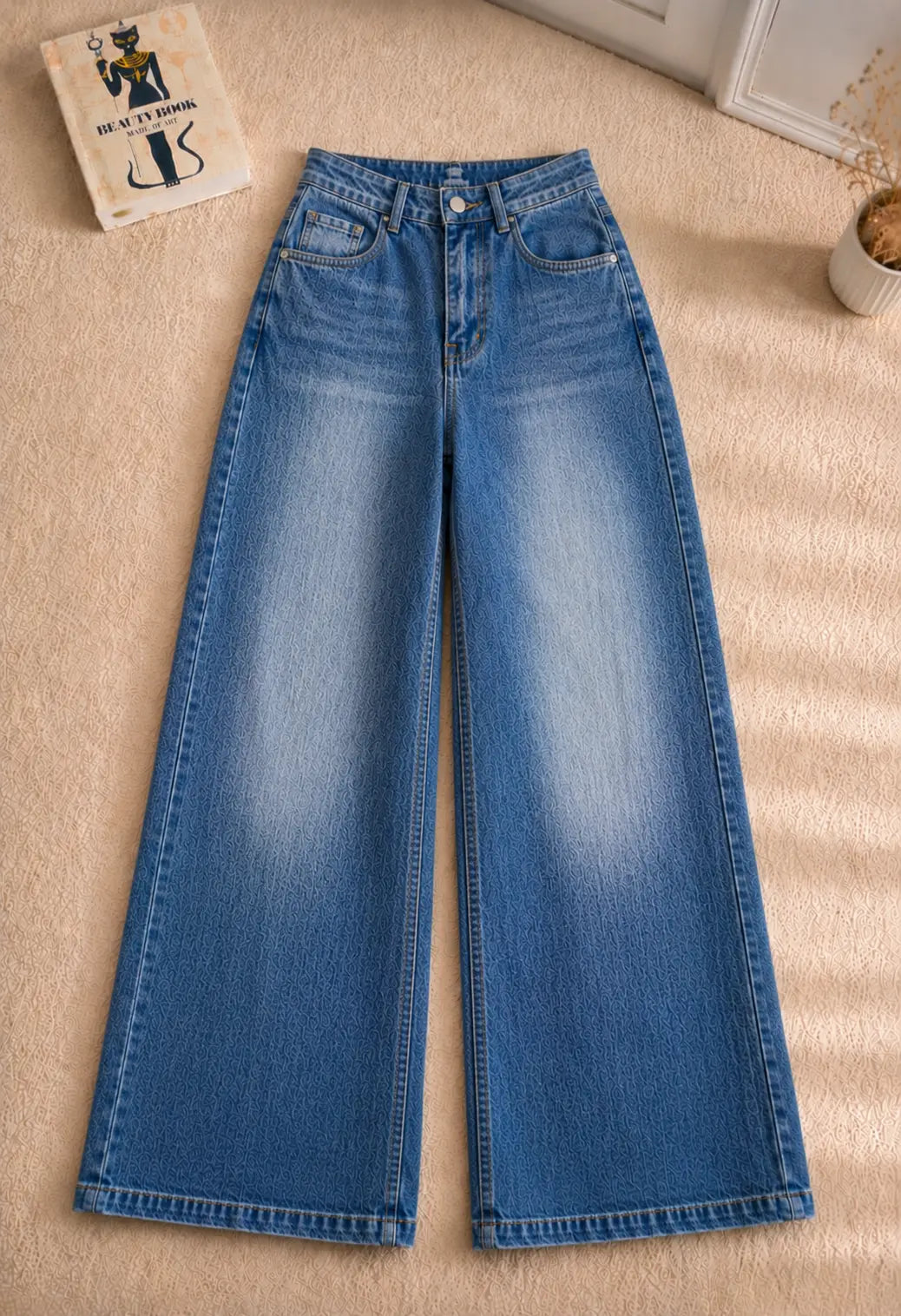 MID BLUE FADED WIDE LEG BAGGY JEANS